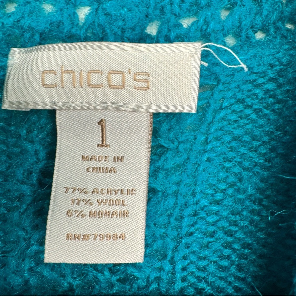 Chico's Blue Wool Mohair Open Front Cardigan Sweater Size Medium - Picture 10 of 10